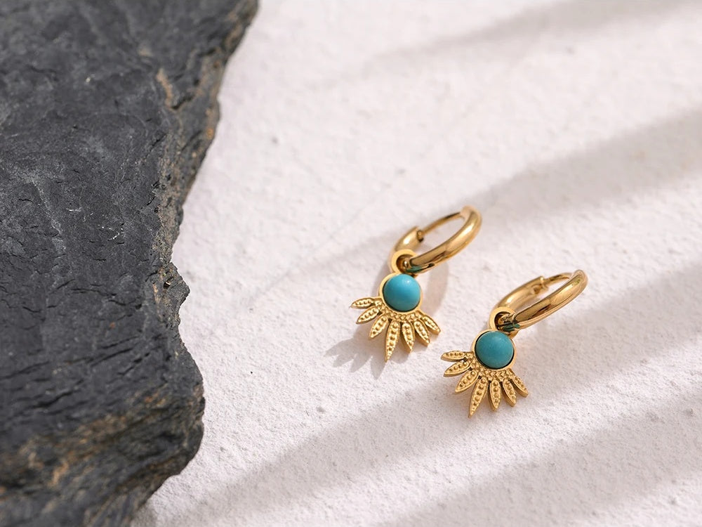 Natural stone golden hoop earrings women - product image