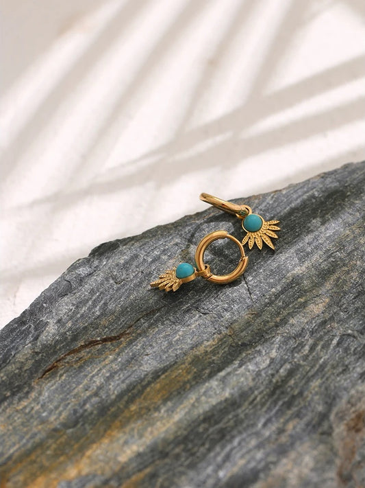 Natural stone golden hoop earrings women - product image