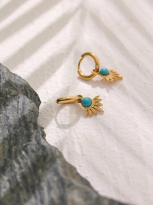 Natural stone golden hoop earrings women - product image