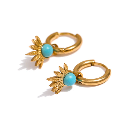 Natural stone golden hoop earrings women - product image