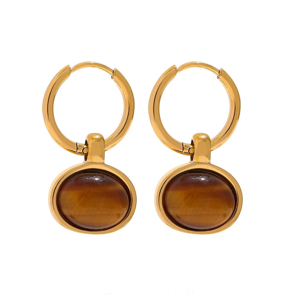 Natural stone green agent tiger drop earrings - product image