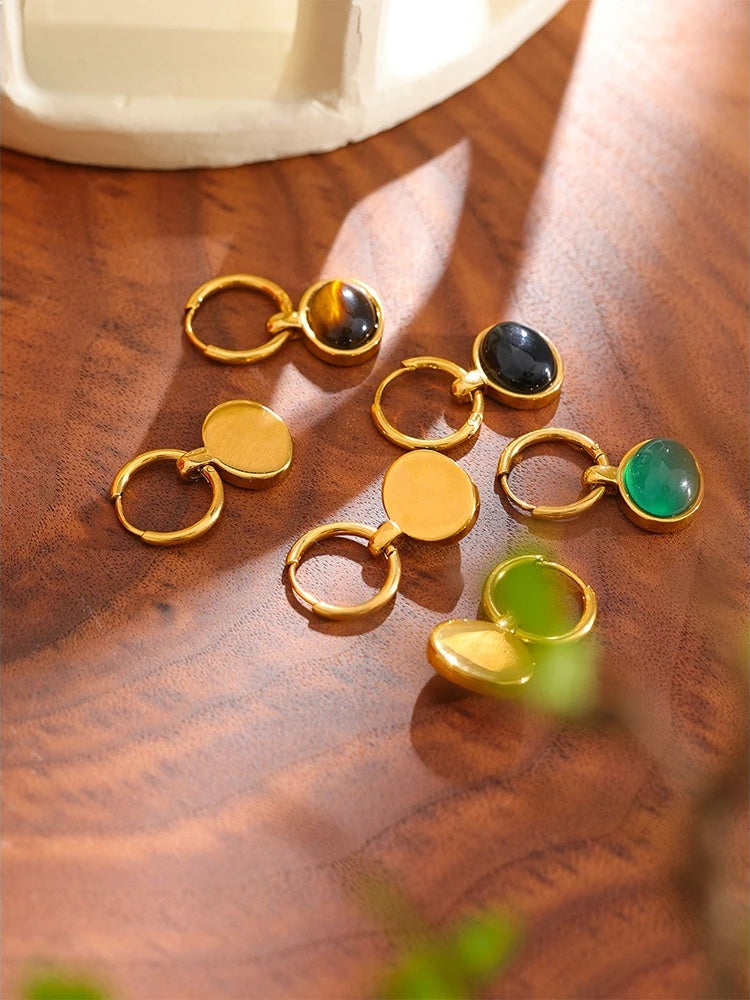 Natural stone green agent tiger drop earrings - product image