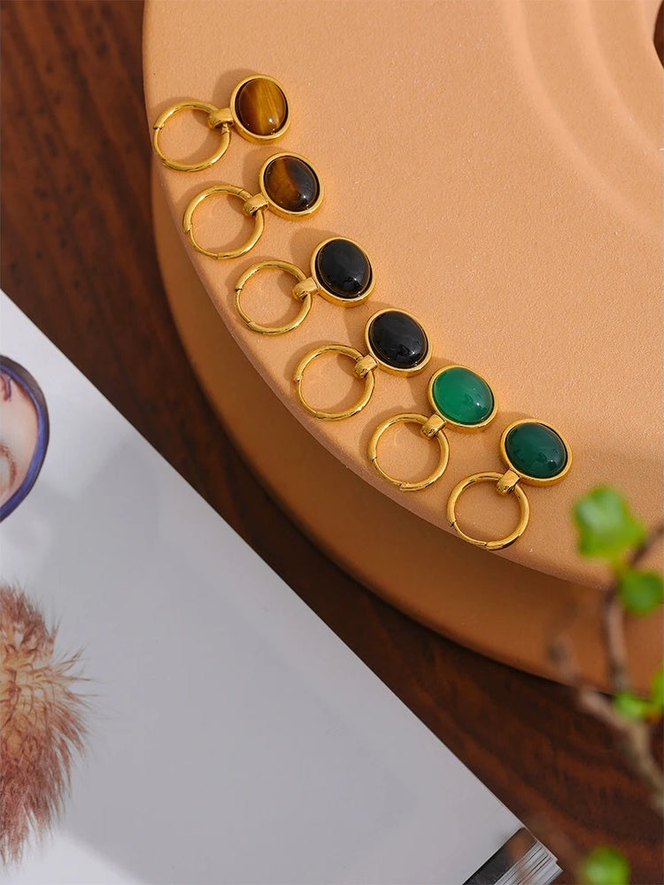 Natural stone green agent tiger drop earrings - product image