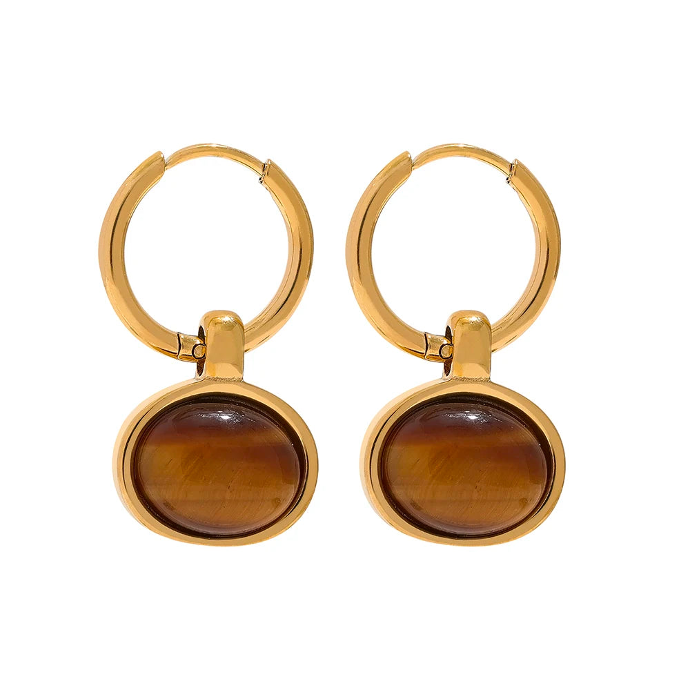 Natural stone green agent tiger drop earrings - product image