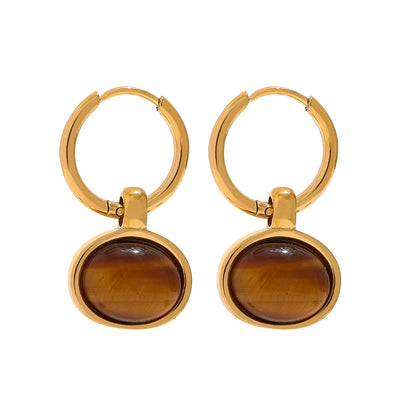 Natural stone green agent tiger drop earrings - product image