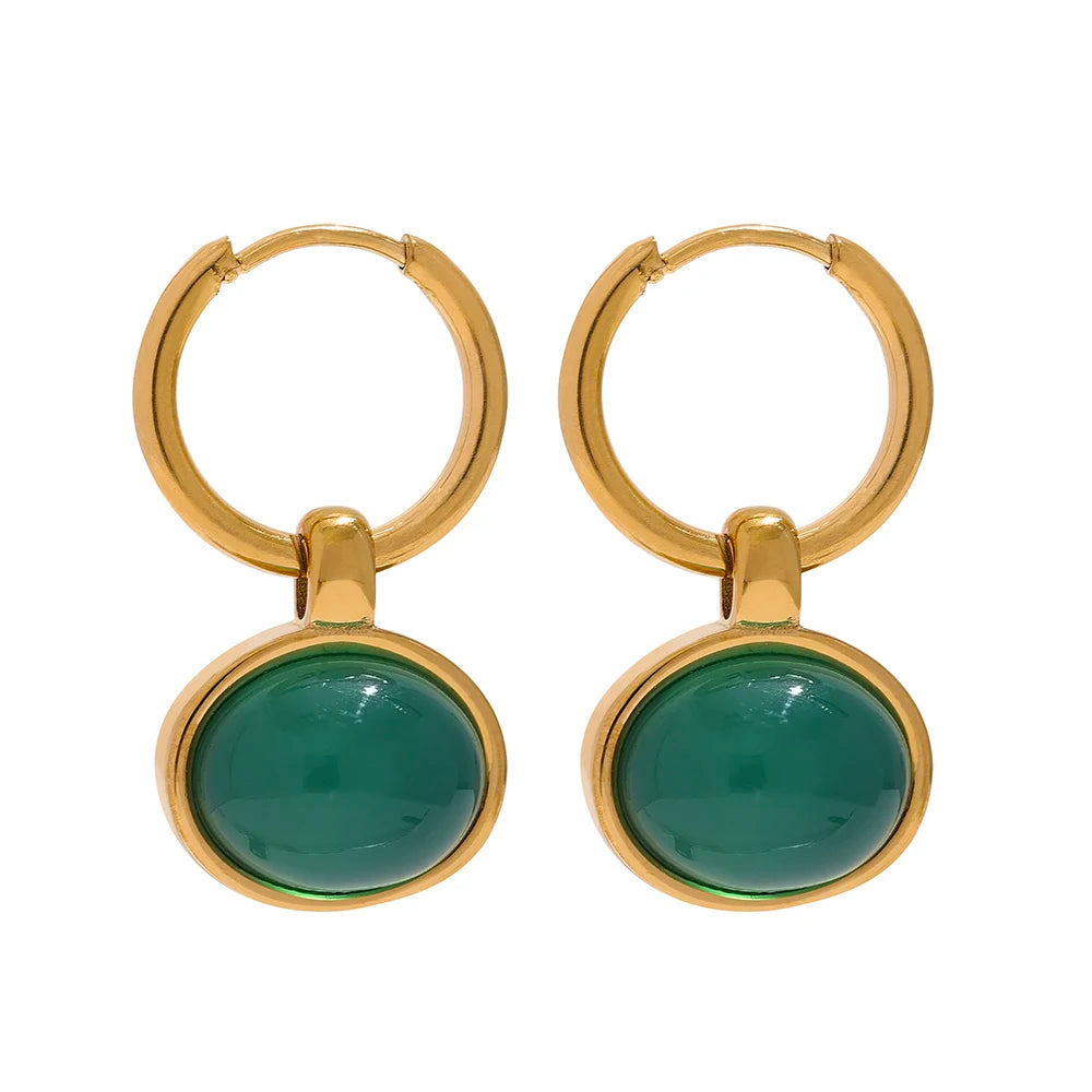 Natural stone green agent tiger drop earrings - product image