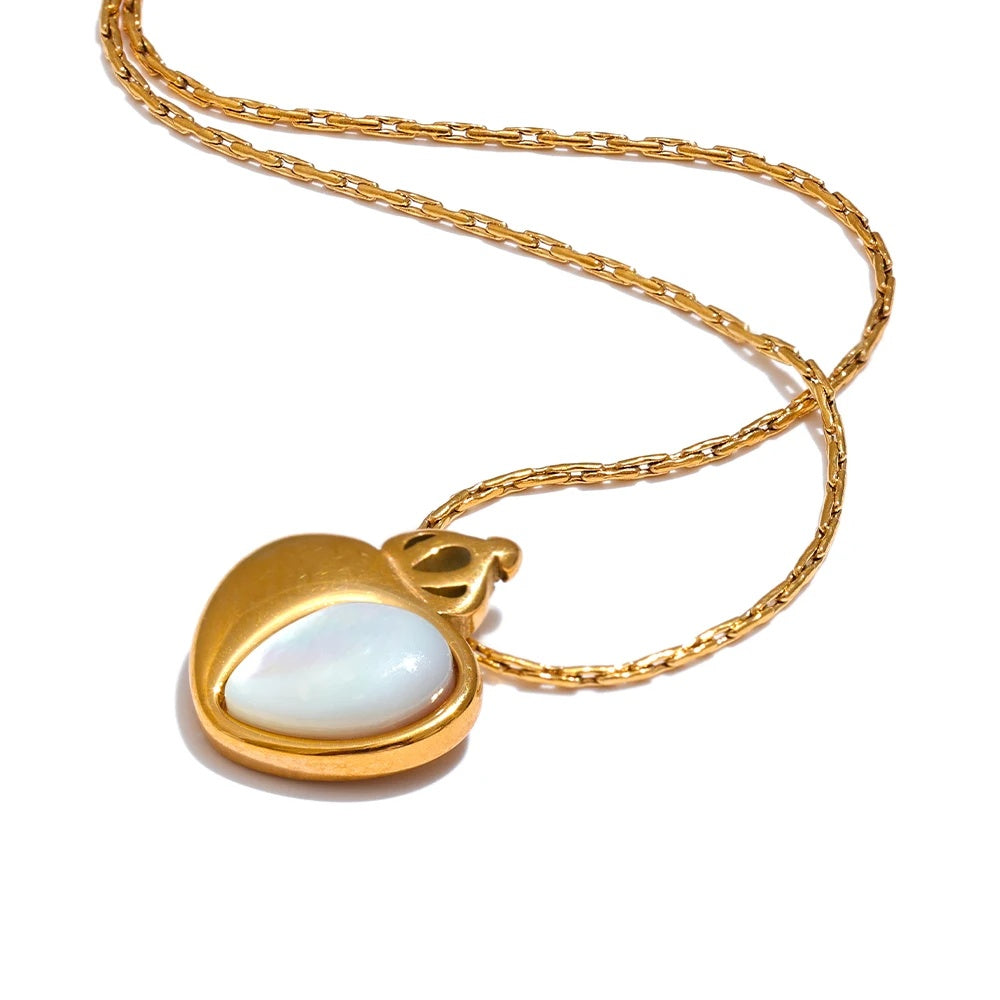 Natural stone heart crown pendant necklace - product image