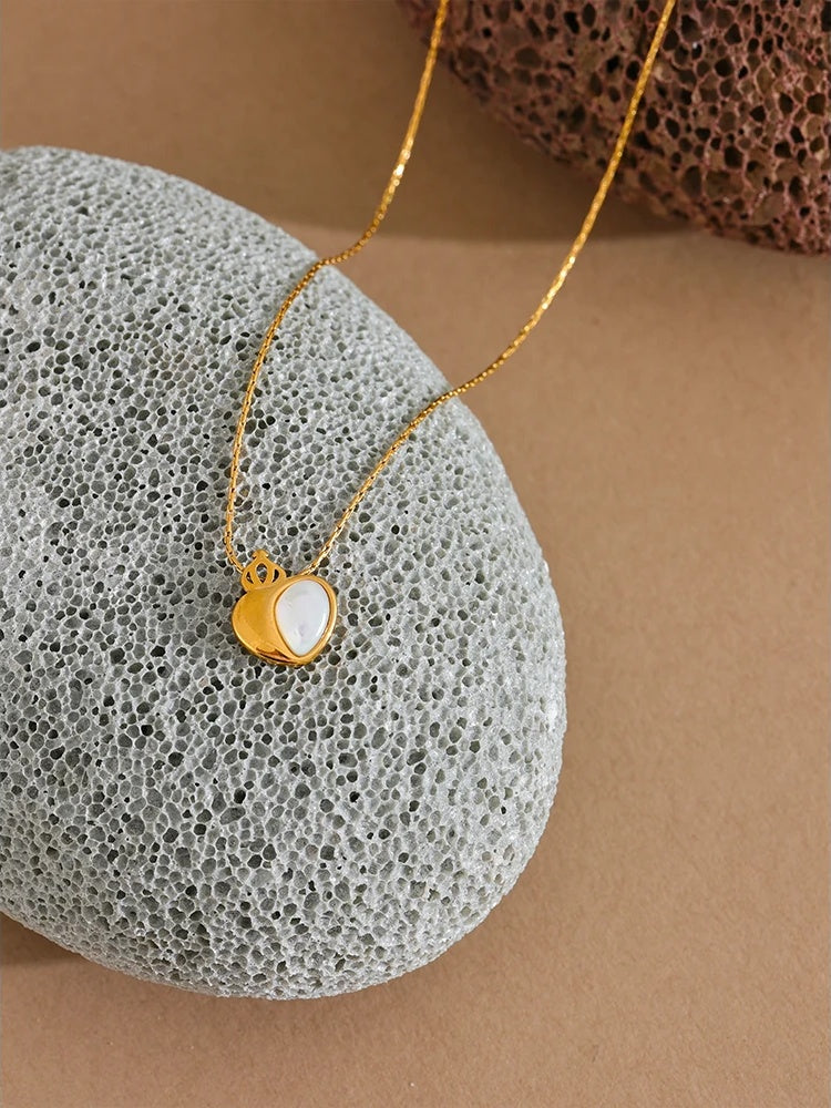 Natural stone heart crown pendant necklace - product image