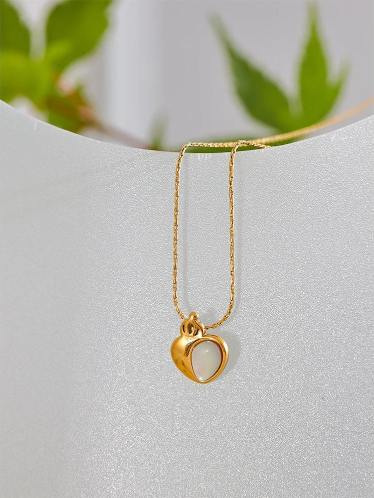 Natural stone heart crown pendant necklace - product image