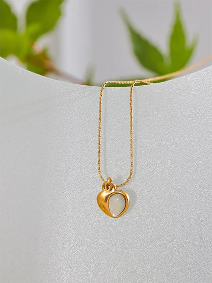 Natural stone heart crown pendant necklace - product image