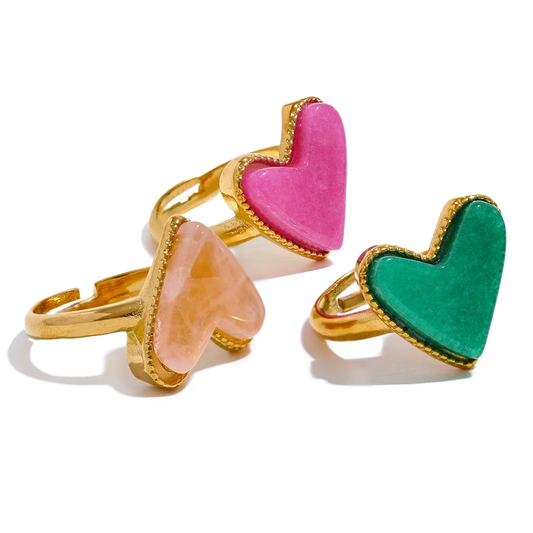 Natural stone heart love open ring - product image