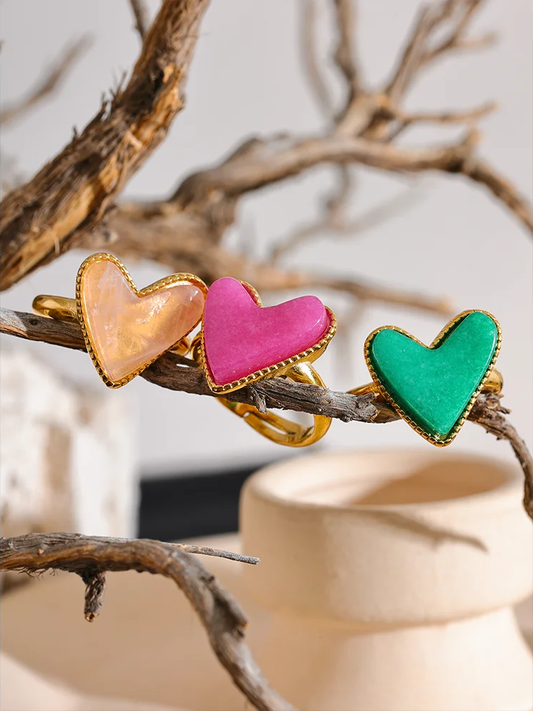 Natural stone heart love open ring - product image
