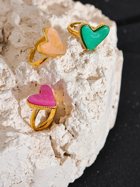 Natural stone heart love open ring - product image