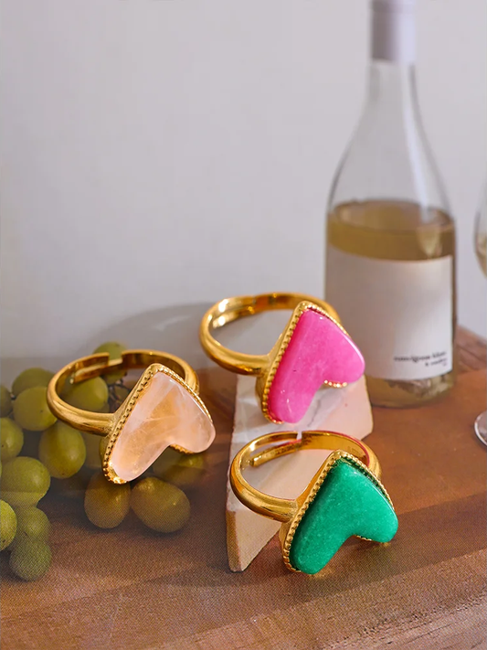 Natural stone heart love open ring - product image