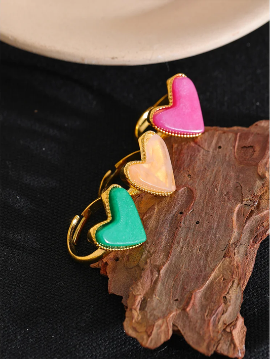 Natural stone heart love open ring - product image
