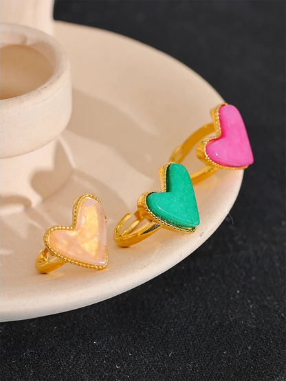 Natural stone heart love open ring - product image