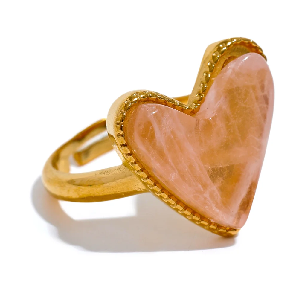 Natural stone heart love open ring - product image