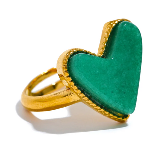 Natural stone heart love open ring - product image