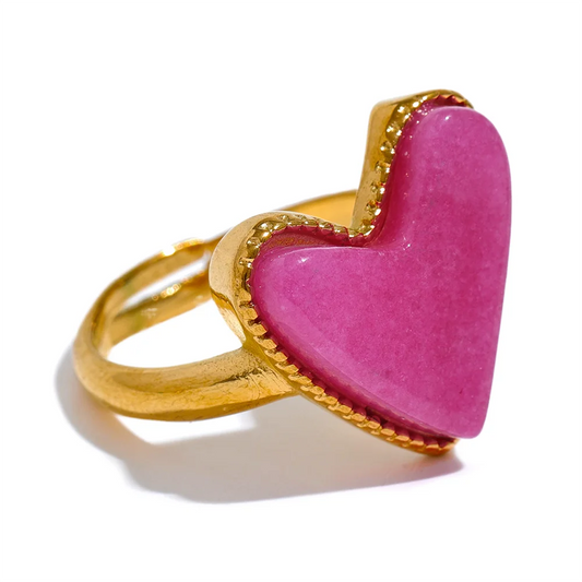 Natural stone heart love open ring - product image