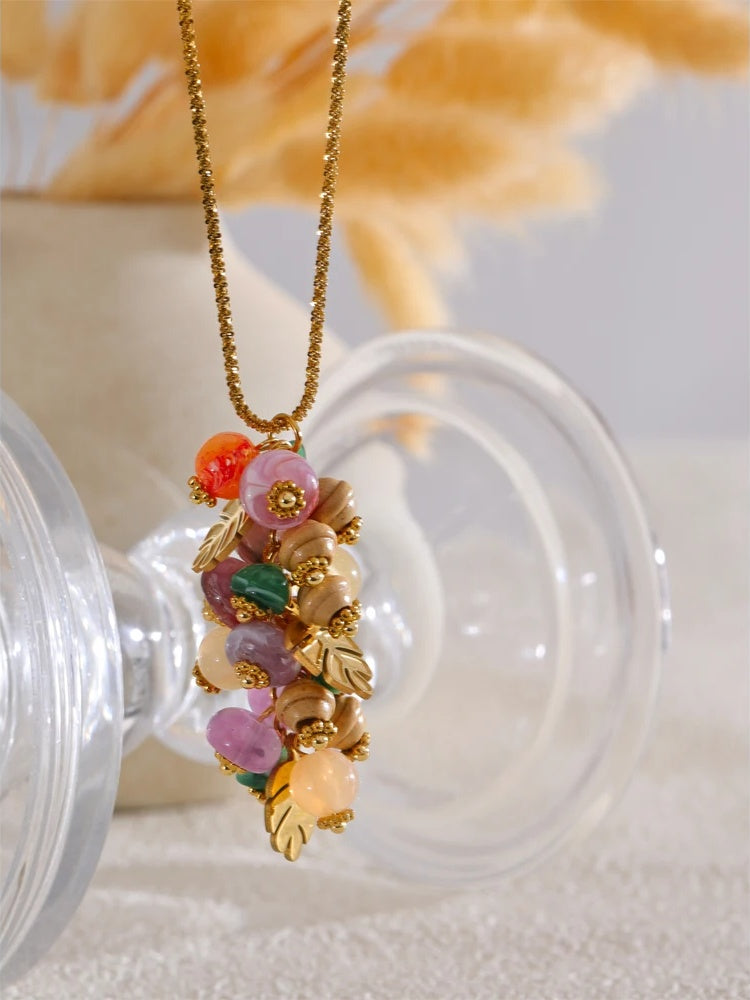 Natural stone leaf pendant necklace - product image
