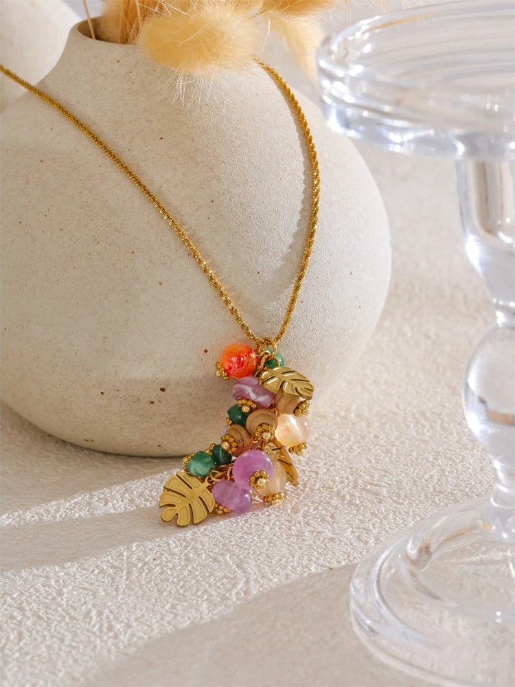 Natural stone leaf pendant necklace - product image