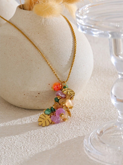 Natural stone leaf pendant necklace - product image