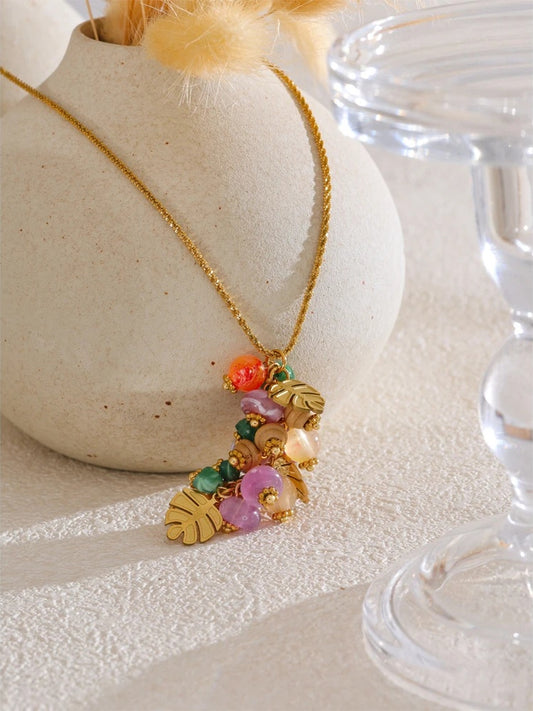 Natural stone leaf pendant necklace - product image