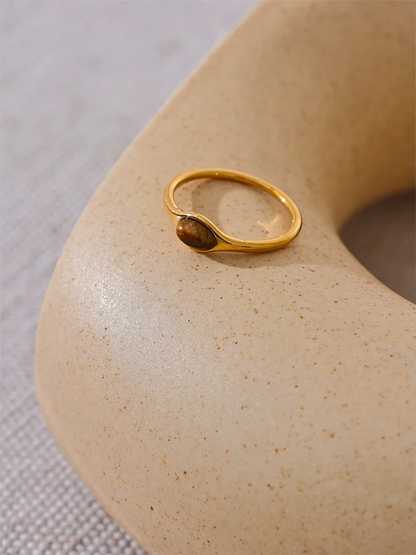 Natural stone minimalist gold color fashion ring - product image