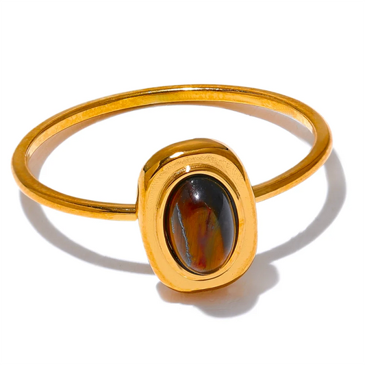 Natural stone oval thin chic fashion finger ring - product image