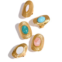 Natural Stone Pink Green Turquoise Adjustable Ring