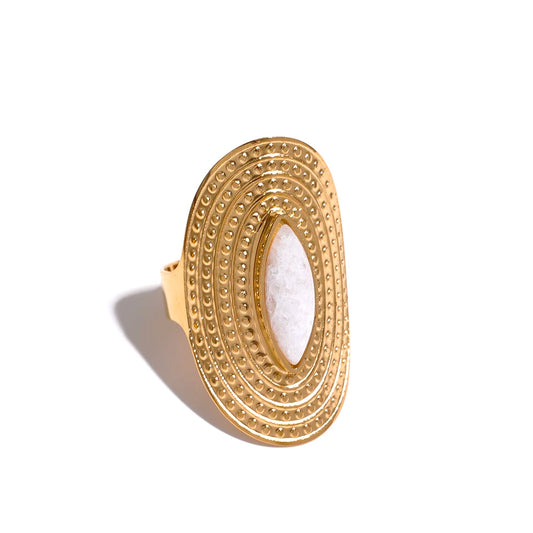 Natural stone pink green turquoise adjustable ring - product image
