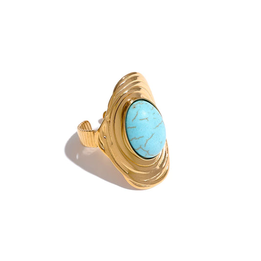 Natural stone pink green turquoise adjustable ring - product image