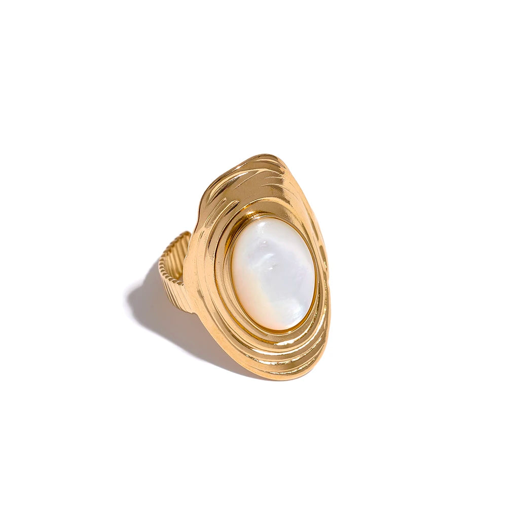 Natural stone pink green turquoise adjustable ring - product image