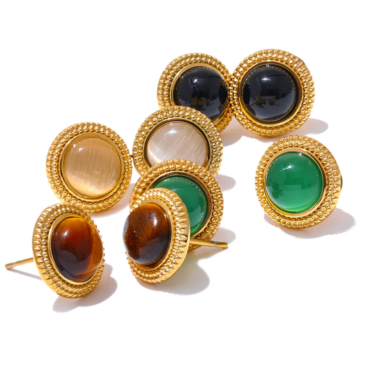 Natural stone round small stud earrings - product image