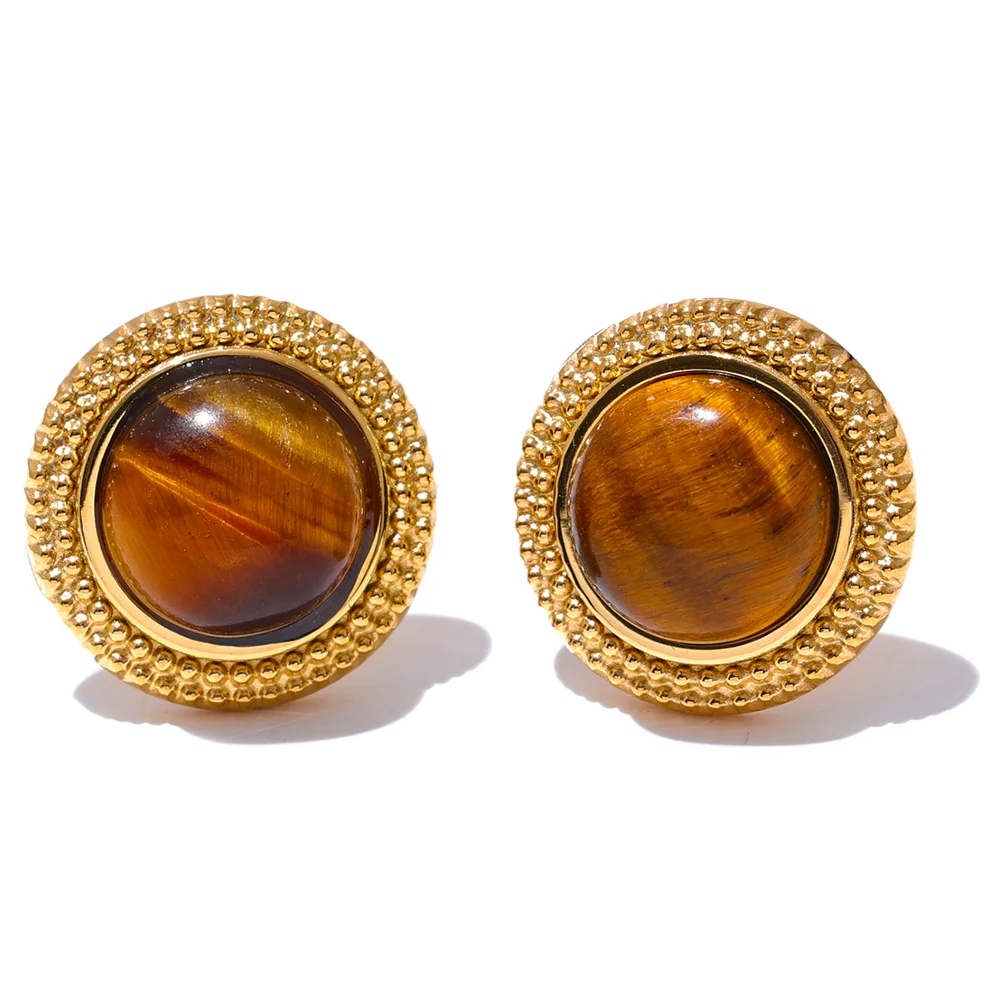 Natural stone round small stud earrings - product image