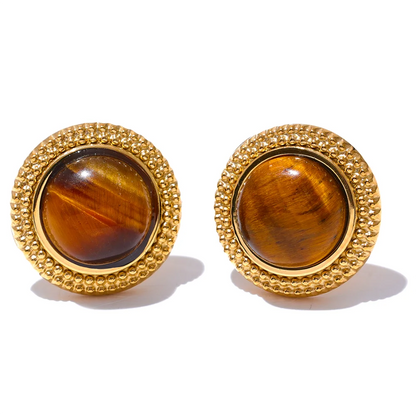 Natural stone round small stud earrings - product image