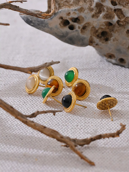 Natural stone round small stud earrings - product image