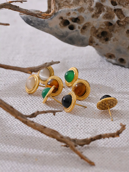 Natural stone round small stud earrings - product image