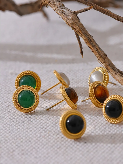 Natural stone round small stud earrings - product image