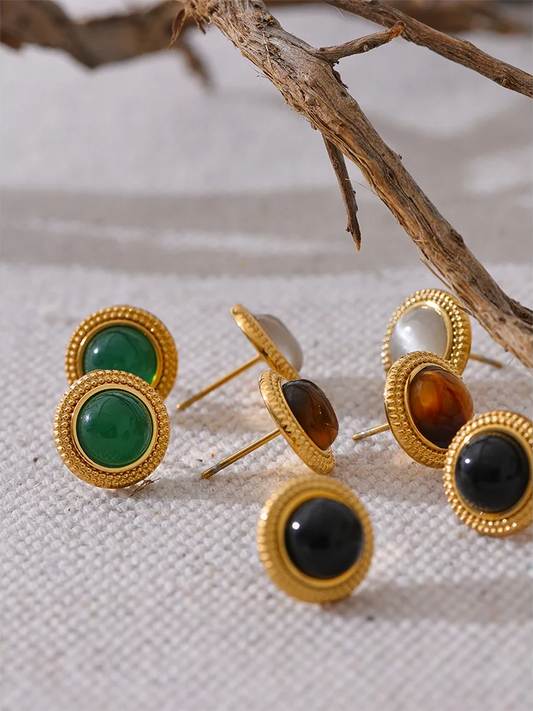 Natural stone round small stud earrings - product image