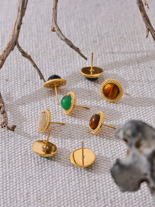Natural stone round small stud earrings - product image