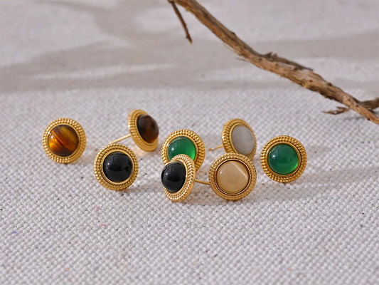 Natural stone round small stud earrings - product image