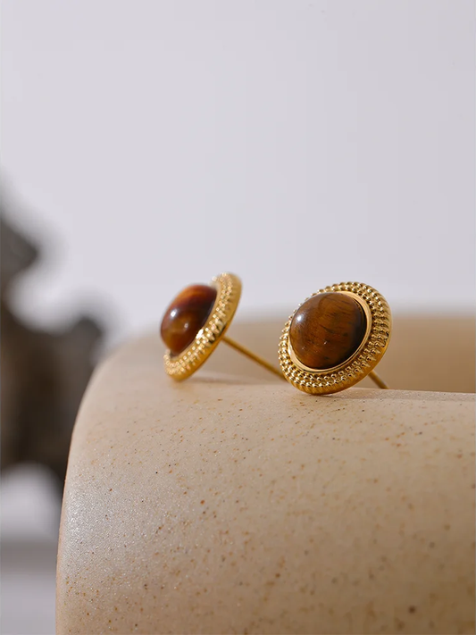 Natural stone round small stud earrings - product image