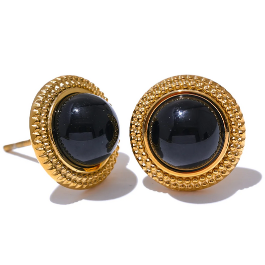 Natural stone round small stud earrings - product image