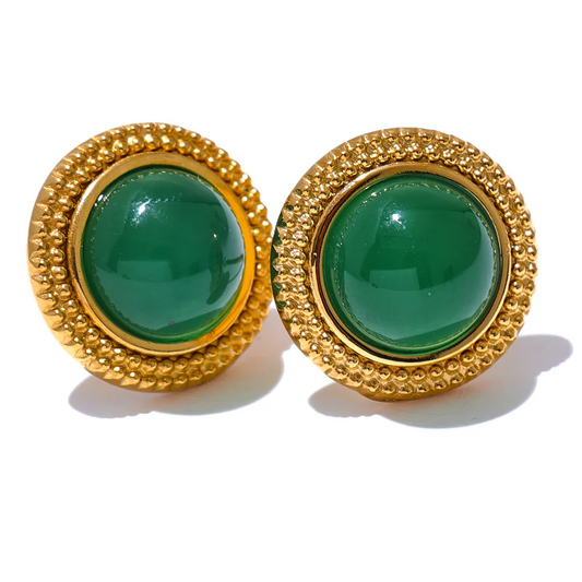 Natural stone round small stud earrings - product image