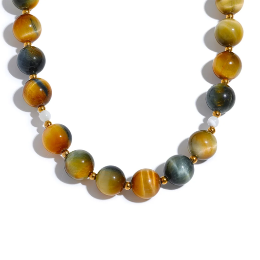 Natural stone tiger round beads pendant necklace - product image