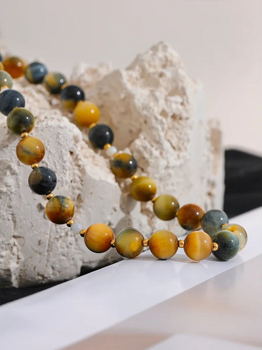 Natural stone tiger round beads pendant necklace - product image