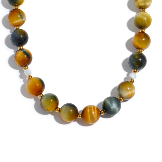 Natural stone tiger round beads pendant necklace - product image