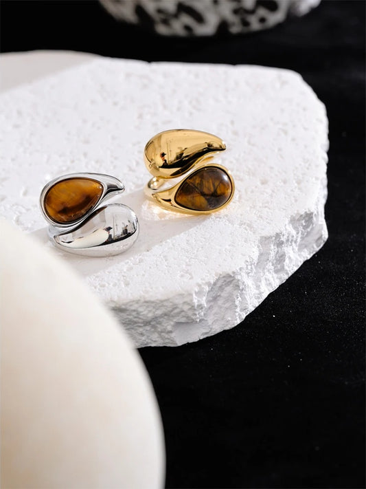 Natural tiger stone adjustable ring - product image