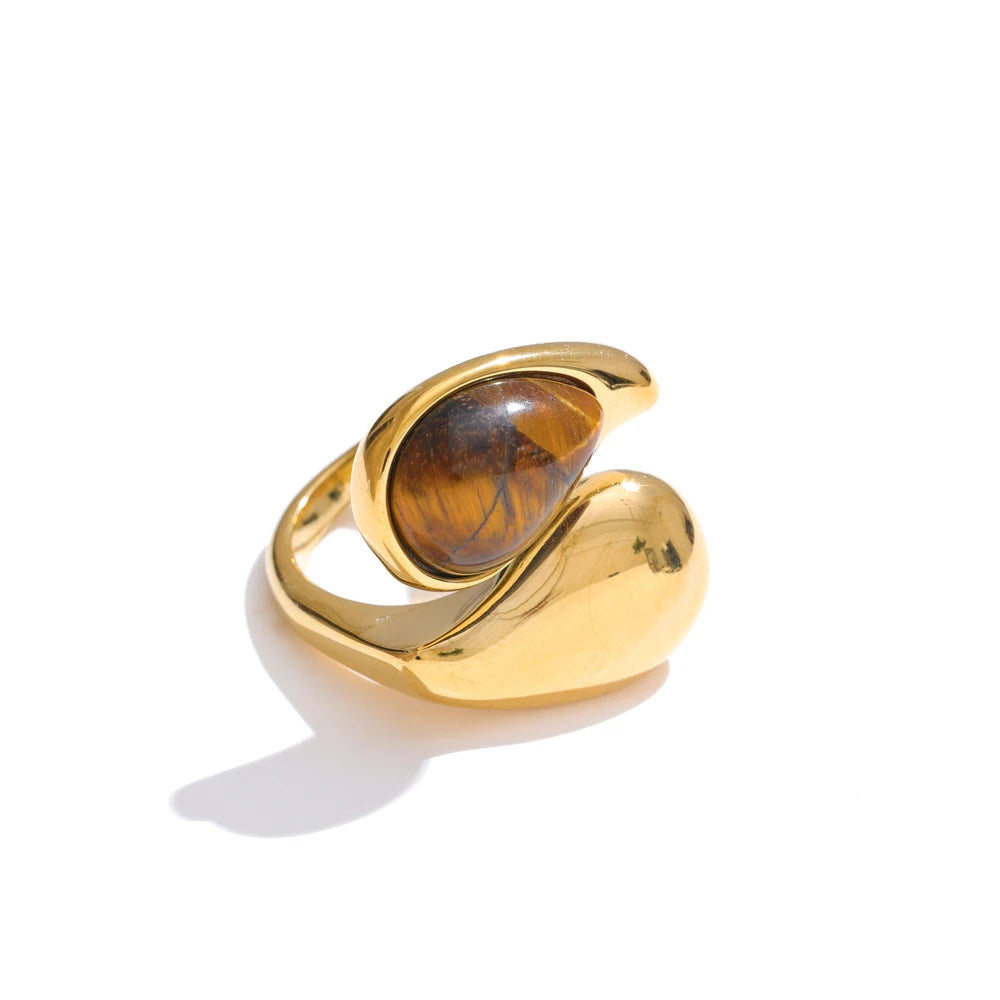 Natural tiger stone adjustable ring - product image